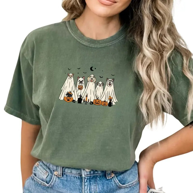 Halloween Dogs Shirt, Funny Ghost Dogs T-shirt, Halloween Shirt For Women, Dog Lover Tees, Happy Halloween Crewneck,...