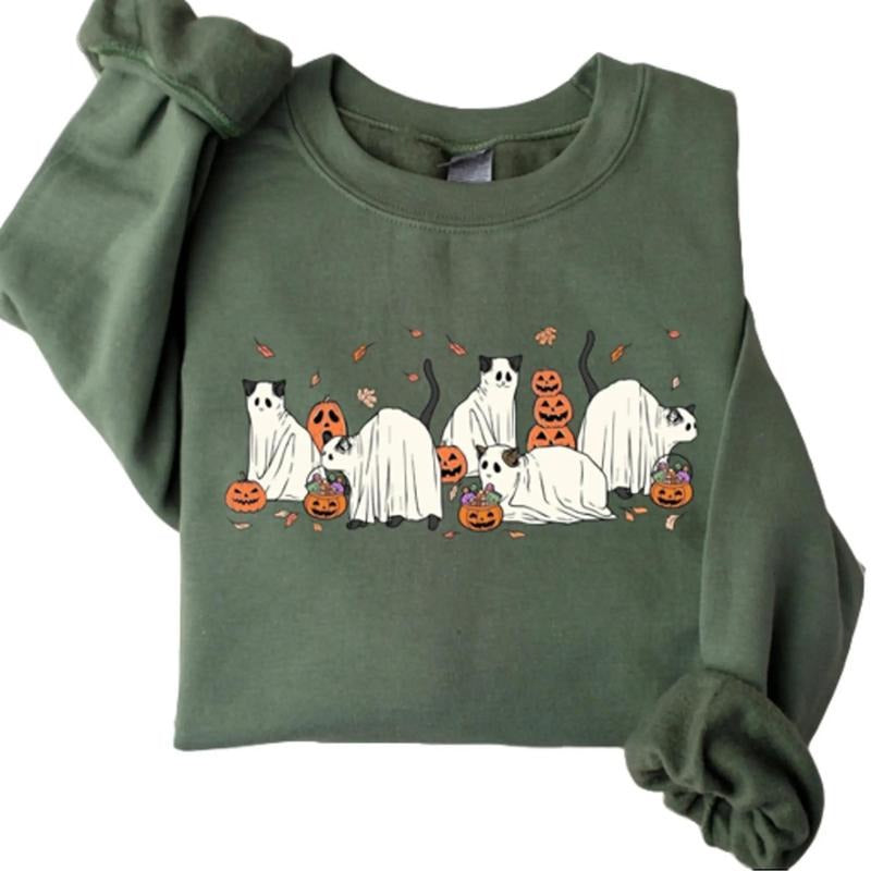 Halloween Ghost Cats Crewneck Sweatshirt, Hoodie, T-shirt | GrindPrints.com