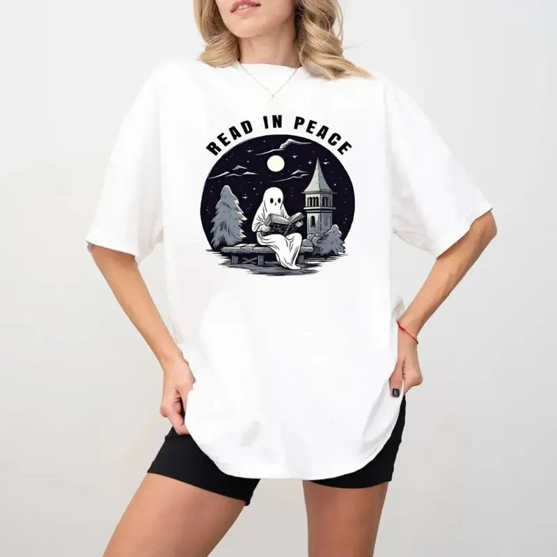 Halloween Ghost Read In Peacce Shirt, Halloween Tshirt, Spooky Season T-Shirt, Women Fall Tshirt, Halloween Party Tee,...