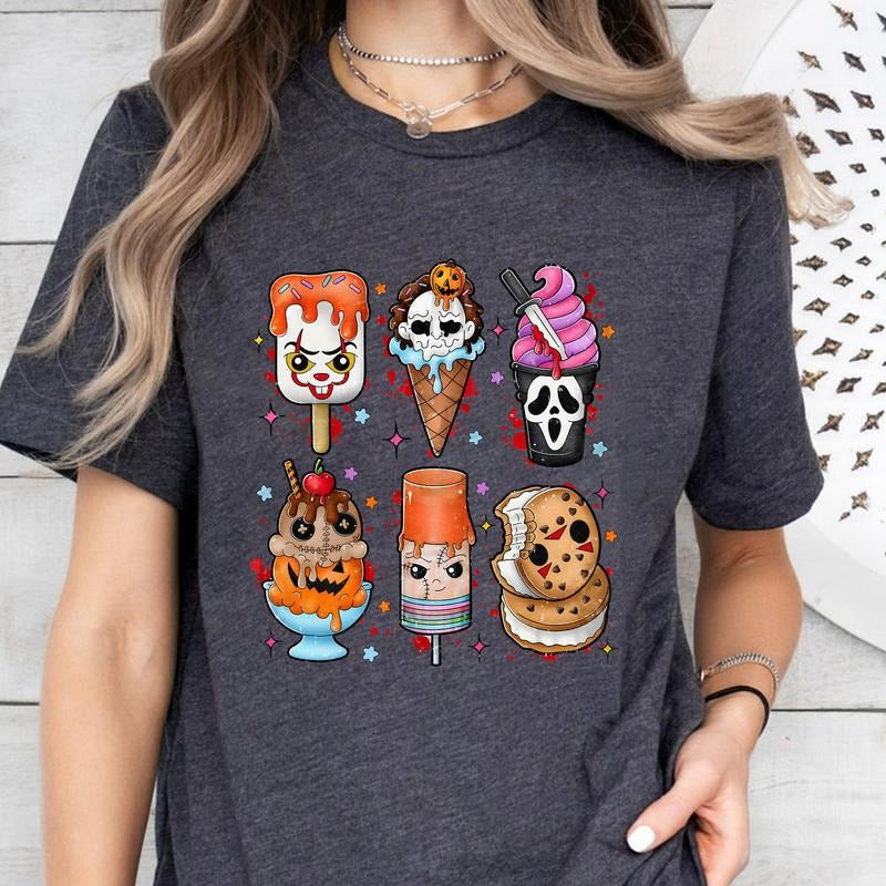 Halloween I Scream You Scream Horror Ice Cream Shirt For Her Trendy Horror Ice Cream Pops Scary Movie Snack Funny Ice...