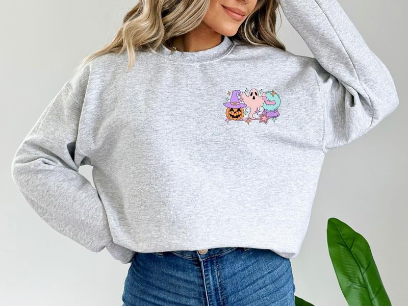 Halloween Is Okay Mental Health Awareness Front Pocket Logo Full Back T-Shirts, Hoodie, Sweatshirt