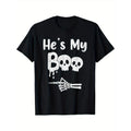 Halloween Pajama Couples, He's My Boo Skull Face T-Shirt Men's Breathable Cool Print Short Sleeve T-Shirt, Casual...