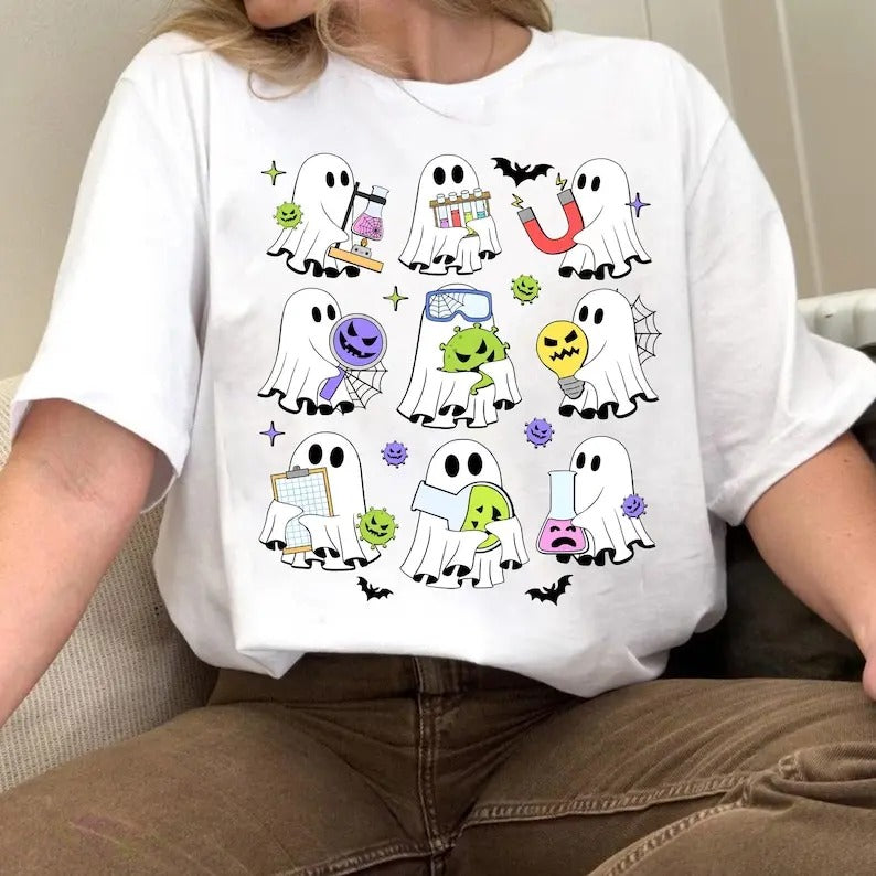 Halloween Science Teacher Shirt, Funny Ghost Spooky Science Teacher Tee, Spooky Teacher Sweatshirt, Laboratory Teacher...