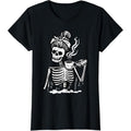 Halloween Skeleton Messy Bun Coffee Funny Costume Mom Women T-Shirt made in usa Hoodie, Sweatshirt | GrindPrints.com