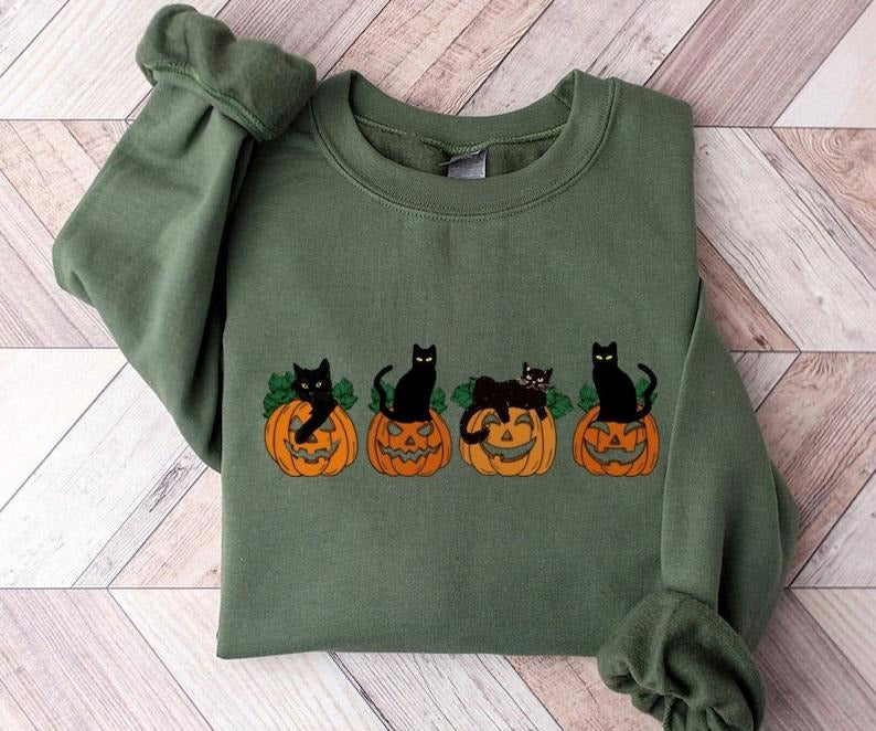 Halloween Sweatshirt, Cat Sweatshirt, Ghost Shirt, Halloween Sweater, Halloween Cat Shirt, Cat Lover Shirt, Black Cat...
