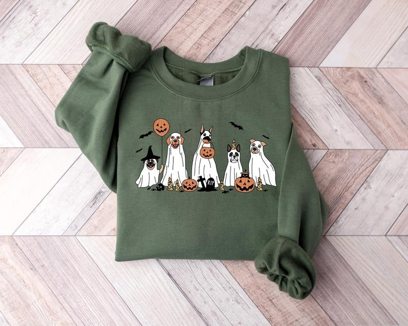 Halloween Sweatshirt, Halloween Sweater, 2024 Happy Halloween, Retro Spooky Season, Ghost Sweatshirt, Halloween Dog...