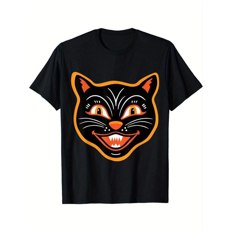 Halloween Vintage Black Cat Design Best Gift Idea Tee T-Shirt Casual Summer Tee Soft Breathable Mens Print T-shirt Cotton...