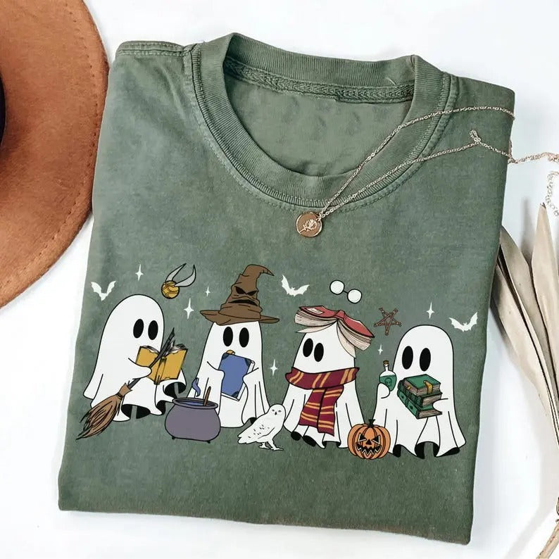 Halloween Wizard House  Shirt, Wizard Ghost Shirt, Magical Castle Shirt, Book Lover Gift, Gift For Fan, Cotton Crewneck...