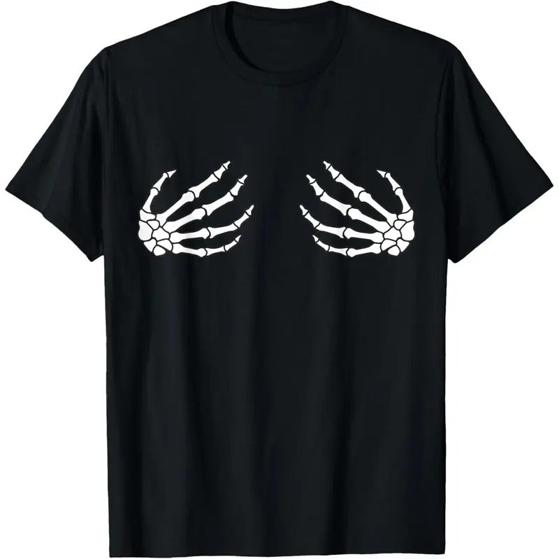 Halloween Women's Boob Skeleton Hand T-Shirt made in usa Hoodie, Sweatshirt | GrindPrints.com