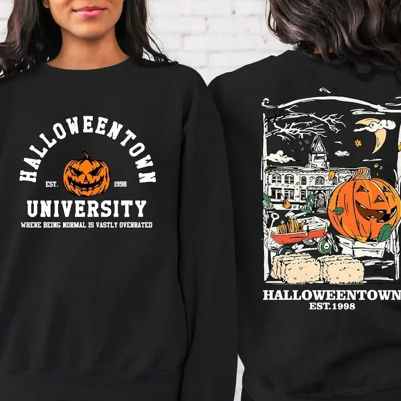 Halloweentown Est 1998 Back and Front Sweatshirt, Retro Halloween Town Crewneck Sweater, Halloweentown University...
