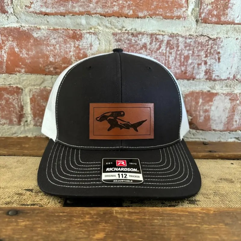 Hammerhead Shark leather patch Hat, Richardson 112, trucker hat T-Shirts, Hoodie, Sweatshirt | GrindPrints.com