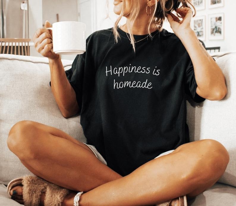 Happiness is Homemade T-Shirt  Unisex Garment-Dyed Tee, Casual Tops for Home Cooks, Gifts for Chefs, Graphic tee, Fashion...