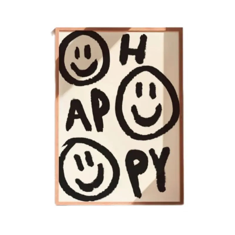 Happy Art Print, Happy Faces Poster, Smile Art Funky Posters, Graffiti Art Colourful Decor, Gifts For Sister Besties Wall...
