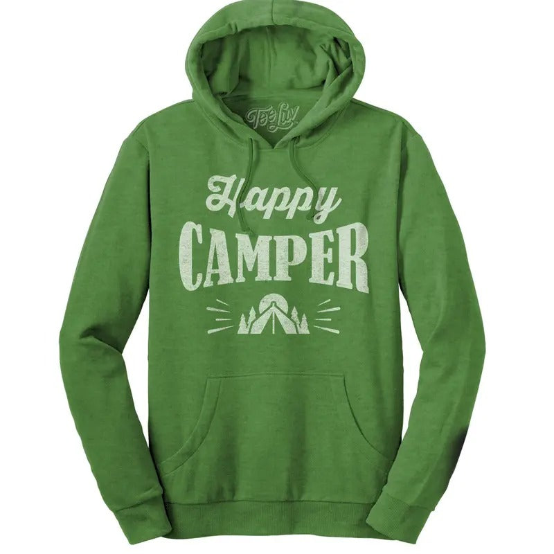 Happy Camper Hooded Sweatshirt - Green T-Shirts, Hoodie | GrindPrints.com