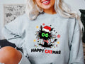 Happy Catmas Sweatshirt, Funny Black Cat Christmas Sweater For Mom, Cat Lover X-mas Party Gift Hoodie, Womens Kitten...