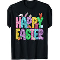 Happy Easter" Vibrant Bunny & Eggs Graphic Tee for Men, Women, and Youngsters