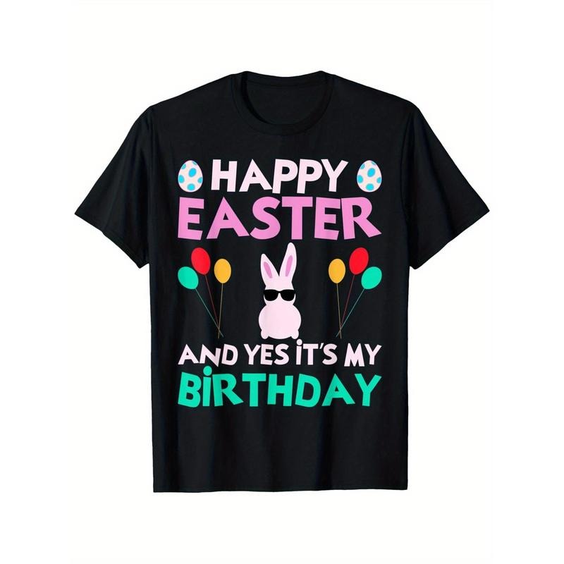 Happy Easter Day And Yes It'S My Birthday Bunny Easter T-Shirt, Unisex Cotton Casual Round Neck Outdoor Short Sleeve...