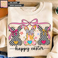 Happy Easter Sweatshirt Coquette Easter Bunny Retro Easter Easter Coquette Glitter Easter T-Shirts, Hoodie | GrindPrints.com