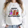 Happy HalloThanksMas Coffe Shirt, Funny Gnome Sweatshirt, Cute Drinking T-shirt, Women Christmas Shirt, Thanksgiving Tee...