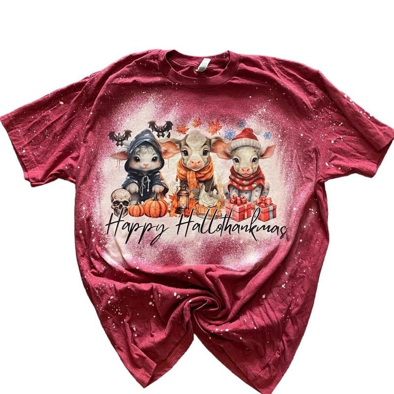 Happy Hallothankmas Bleached Shirt Hoodie, Sweatshirt | GrindPrints.com