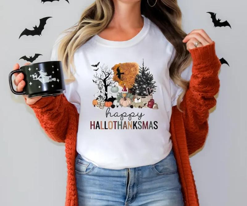 Happy Hallothanksmas Shirt, Happy Halloween Thanksgiving Christmas Shirt Hoodie, Sweatshirt | GrindPrints.com