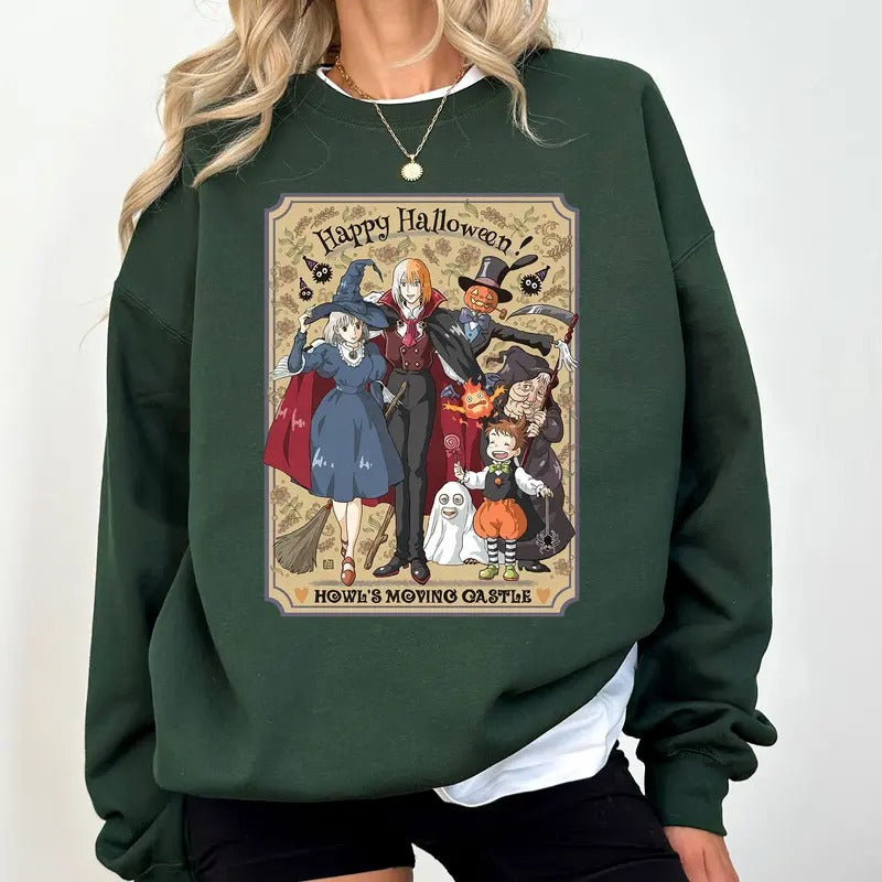 Happy Halloween HMC Studio Ghibli Characters Anime Lovers Shirt Crewneck Hoodie, Manga Shirt Sweatshirt | GrindPrints.com
