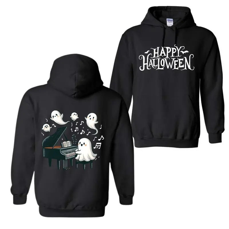Happy Halloween Hoodie, Funny Ghost Playin Piano Hoodie, Spooky Season Ghost Hoodie T-Shirts, Sweatshirt | GrindPrints.com