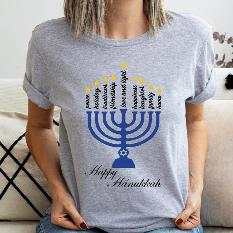 Happy Hanukkah Matching Jewish Saying Family Shirt Menorah Shirt Woman T-Shirts, Hoodie, Sweatshirt
