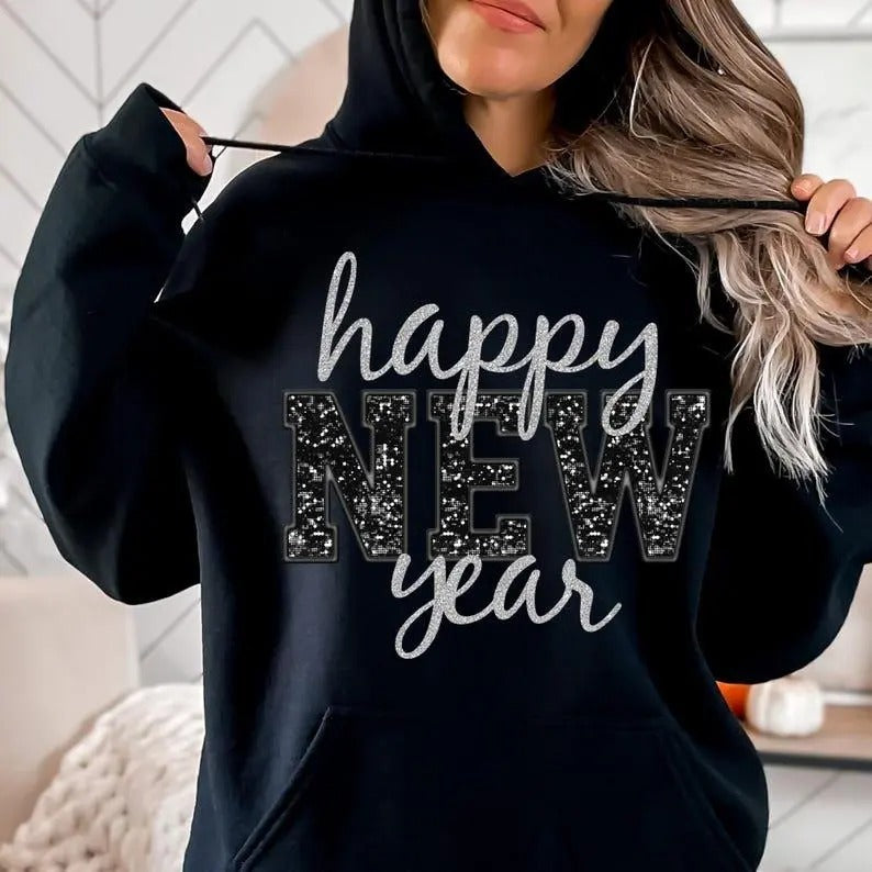 Happy New Year Holidays New Year Sequins Glitter Instant Sublimation Download Digital Shirt T-Shirts, Hoodie, Sweatshirt