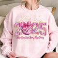 Happy New Year 2025 Sweatshirt, Hoodie, T-Shirt, Pink Coquette Bow Shirt, Retro New Years Shirt, Glitter Disco Ball...