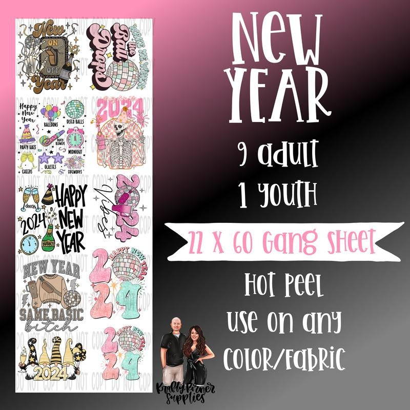 Happy New Year DTF Gang Sheet, 22 x 60 T-Shirts, Hoodie, Sweatshirt | GrindPrints.com