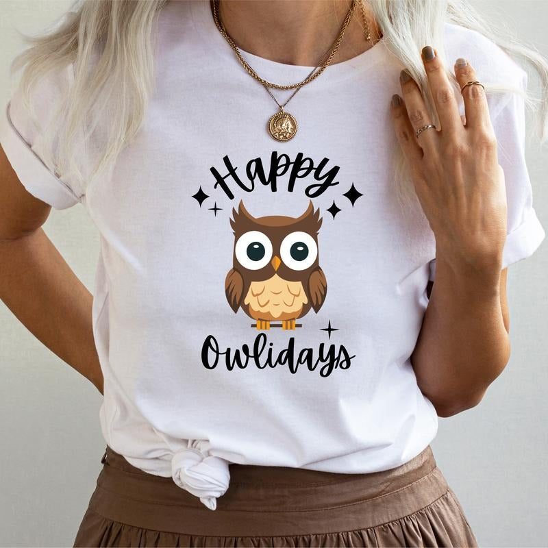 Happy Owlidays Shirt Owl Lover Shirt Funny Owl Bird Happy Holidays Shirt T-Shirts, Hoodie, Sweatshirt