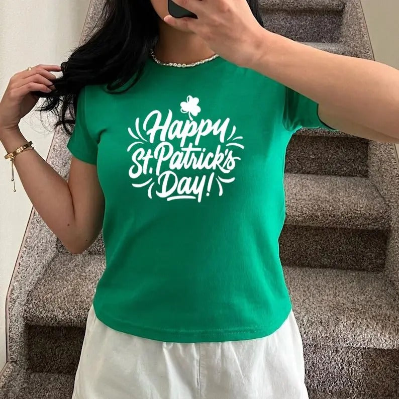 Happy St Paddy's Day Irish Baby Tee Lucky Shamrock Pub Beer St Patrick's Day Irish Baby Tee Women Ladies Top , Y2K 2000's...