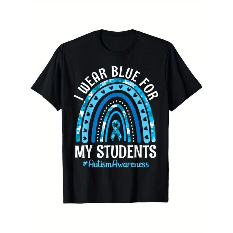 Happy Teacher I Wear Blue For My Students Autism Awareness T-Shirt for Men, Soft Fabric, Breathable, Comfortable Short...