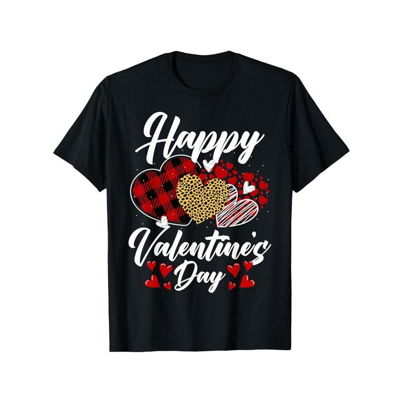 Happy Valentine'S Day Hearts with Leopard Plaid Valentine T-Shirt made in usa Hoodie, Sweatshirt | GrindPrints.com