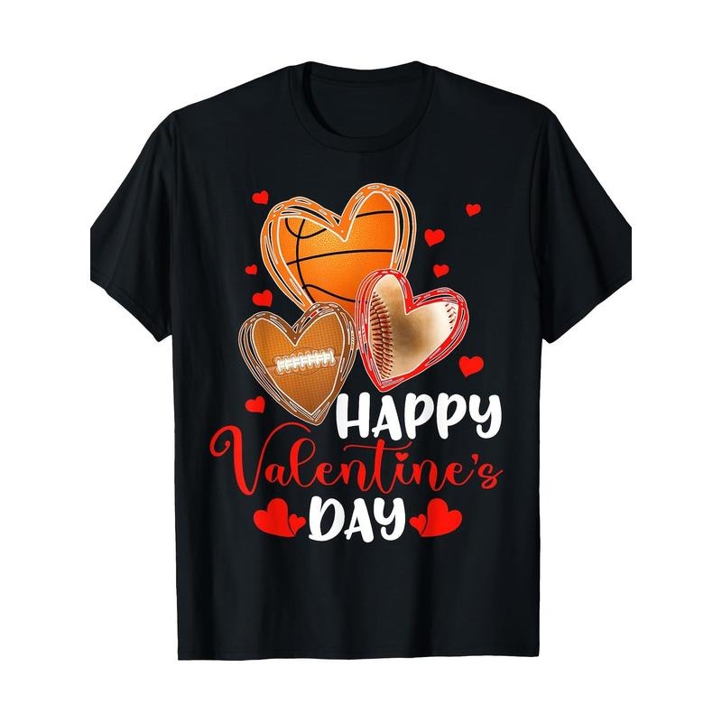Happy Valentine's Day Basketball Baseball Football T-Shirt-100%cotton-220g made in usa Hoodie, Sweatshirt | GrindPrints.com