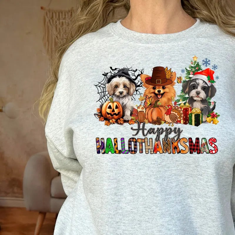 Happy hallothanksmas dog   Crewneck Sweatshirt T-Shirts, Hoodie | GrindPrints.com