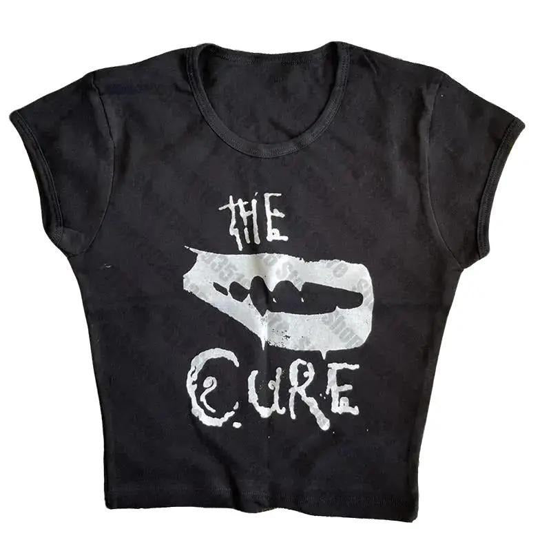 Harajuku Y2K Lips Graphics Print Kawaii Short Sleeve T-shirts Summer Emo girl Crop Tops Slim 90s tops Streetwear Goth...