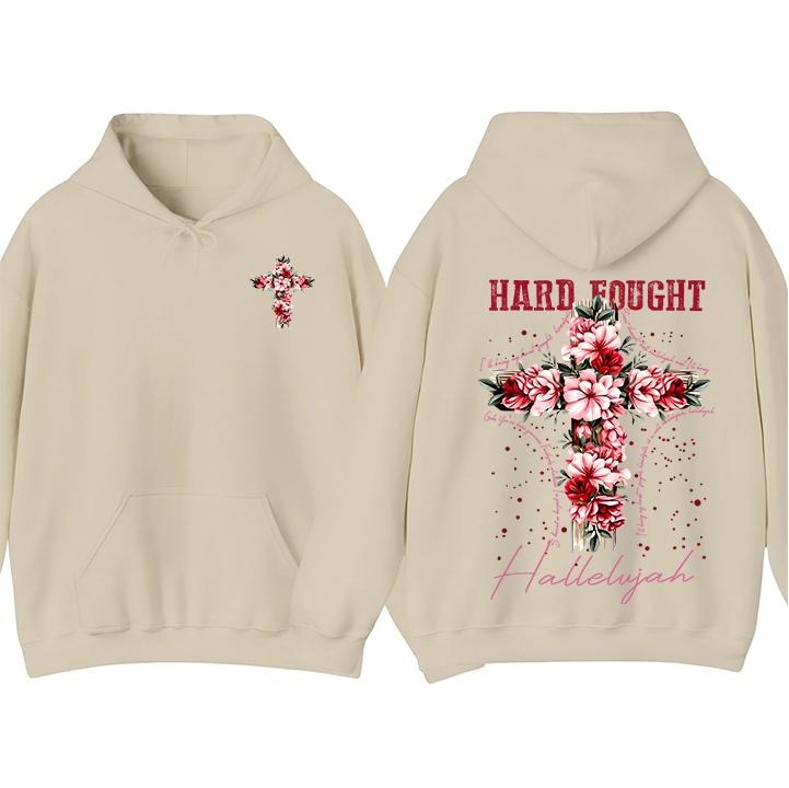 Hard Fought Hallelujah 2-sided Hoodie & T-Shirt, FLoral Christian Tee, Jesus is King, Vinatge Graphic 90s Tees, Casual...