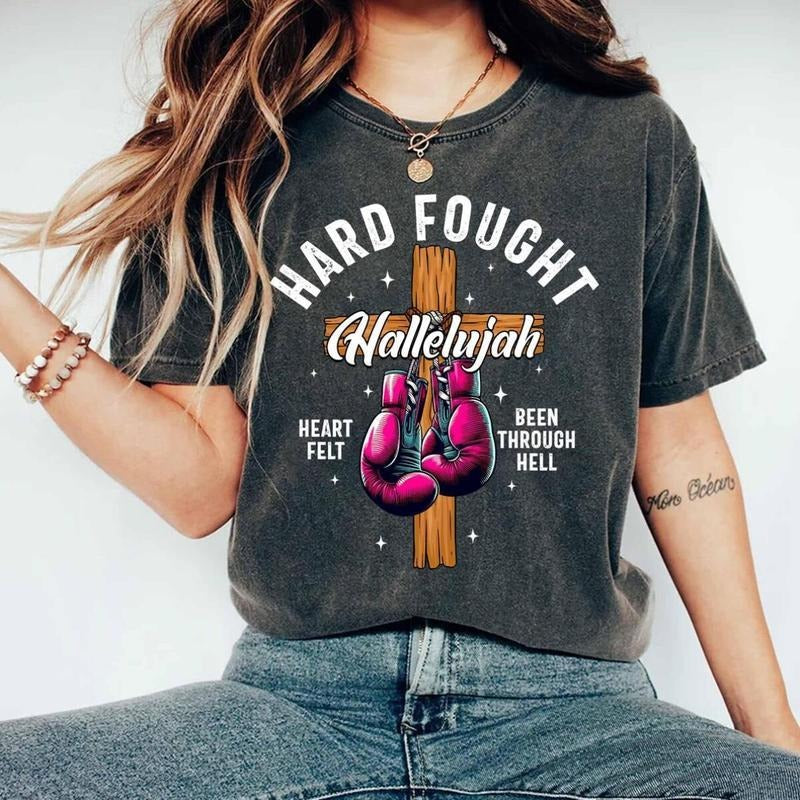 Hard Fought Hallelujah Christian Boxing Gloves Hard Fought Shirt, Religious Shirt, Church Tee, Lover Gift Faith Jesus...