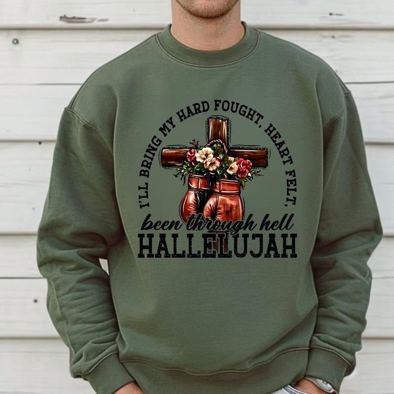 Hard Fought Hallelujah Shirt, I'll Bring My Hard-fought Heartfelt Tees, Floral Cross Shirt, Religious Mothers Day Hoodie,...