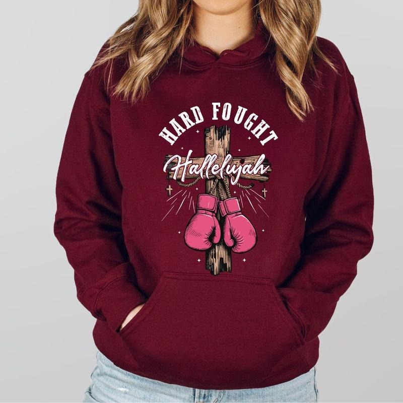 Hard Fought Hallelujah Shirt, Pink and Gold, Christian Shirt Hoodie, Sweatshirt | GrindPrints.com