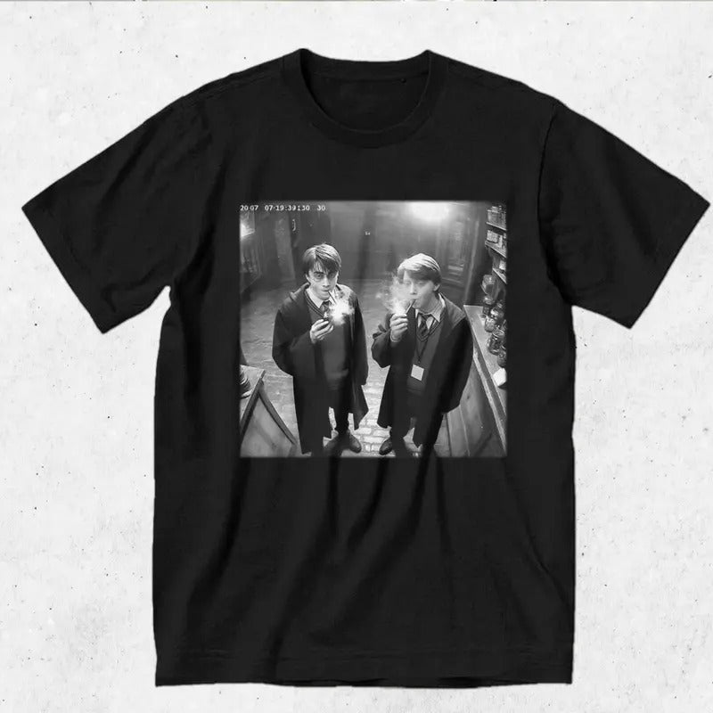 Harry and Ron Smoking Shirt Wizarding Fan Funny 90s Vintage Meme Summer Tees Crew Necks Hoodie, Sweatshirt | GrindPrints.com