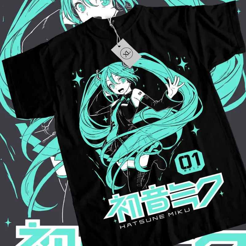 Hatsune Miku T-Shirt & Sweatshirt, Anime Girl Kawaii Project Diva Vocaloid Graphic Tee, Anime Manga Lover Gifts Hoodie