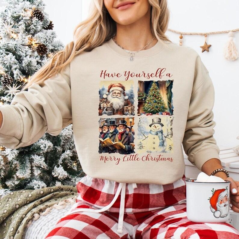 Have Yourself A Merry Little Christmas Sweatshirt, Vintage Santa Claus, Snowman Christmas T-shirt, Tis The Season Shirt,...