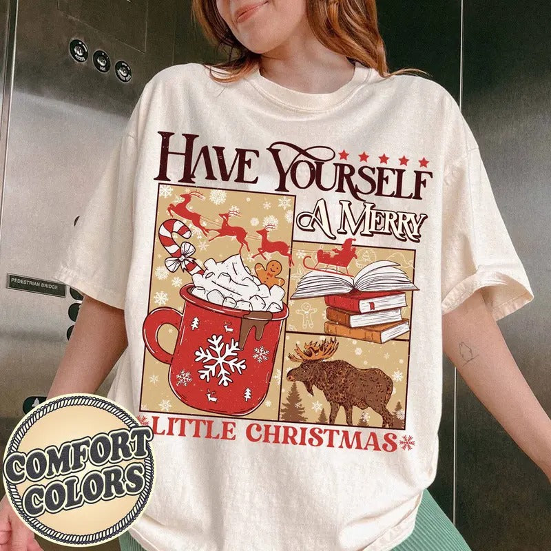 Have Yourself a Merry Little Christmas Comfort Colors Shirt, Bookish Shirt, Merry Christmas Shirt, Xmas Gift, Booktrovert...