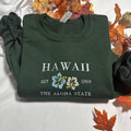 Hawaii the Aloha State Embroidered Sweatshirt - Women's Lightweight Basics T-Shirts, Hoodie | GrindPrints.com