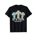 He Is Risen" Matthew Easter T-Shirt - Soft Cotton, Breathable Crew Neck Tee with Cross & Floral Design - Ideal for Spring...