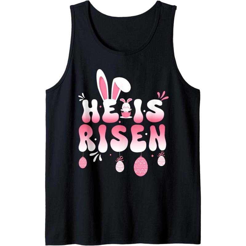 He Is Risen Bunny And Eggs Festive Design He Is Risen Easter Tank Top - Durable Men'S Cotton Tank Top - Built to Last...
