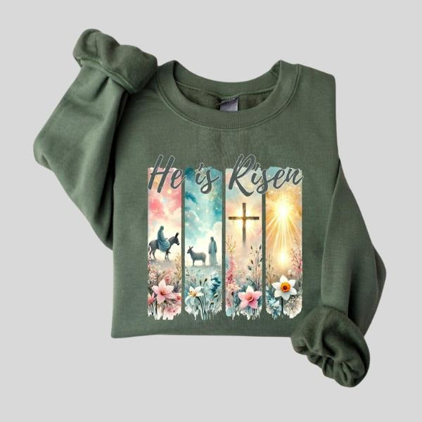 He Is Risen Sweatshirt, Vintage Easter Jesus, Unisex Sweater T-Shirts, Hoodie | GrindPrints.com